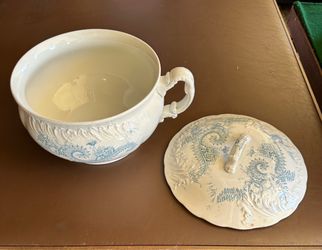 Antique lidded transferware chamber pot
