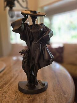 ​Vintage 1994 Austin Sculpture Lady with Dog Borzoi Wide Brim Hat Signed Durant