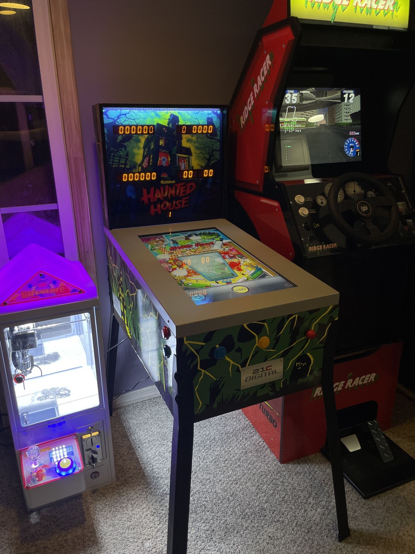 Arcade Game Bundle — Ridge Racer Arcade1Up & Haunted House Digital Pinball Machine (2 Machines)