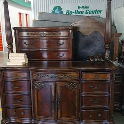 Vintage Dark Walnut Wood Bedroom Set