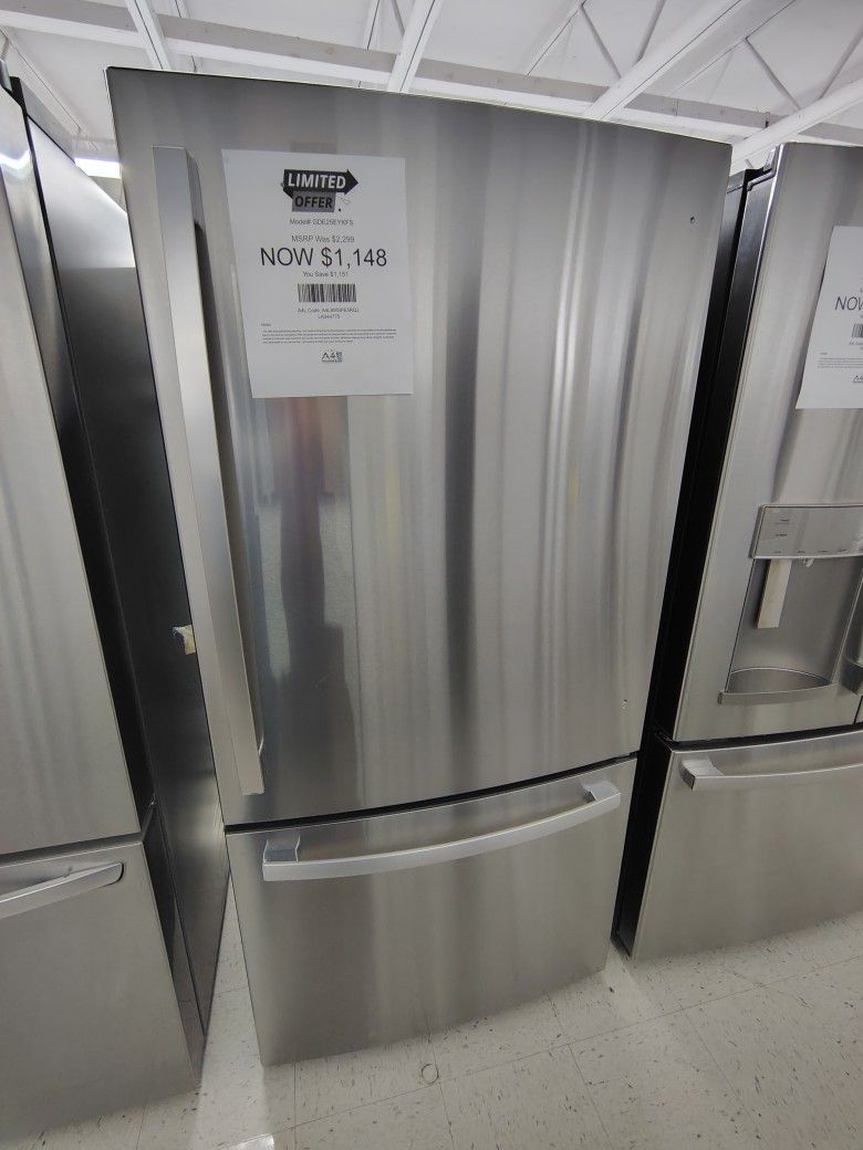 Only $1148! GE 24.8 Cu Ft Bottom Freezer Refrigerator, Standard Depth, ENERGY STAR