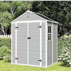 New in Box 6 x 5 FT Outdoor Storage Shed, Resin Shed w/ Windows, Lockable Door and Vents, Tool Shed