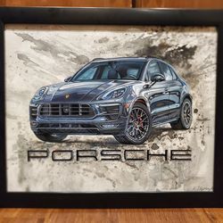 Porsche Macan, sportcar, GTS, TURBO, S. Original Acrylic Art in frame.