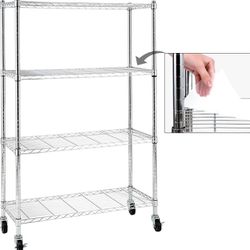Chrome 4-Shelf Shelving Units and Storage on 3'' Wheels with 4-Shelf Liners, Adjustable Heavy Duty