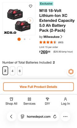 Milwaukee 18v 5.0XC batteries