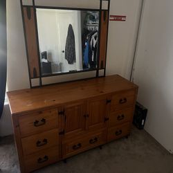 Wooden Night Stand With Mirror Attatched