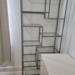 HomeRoots 72" Metal & Tempered Glass Bookcase - 12"W x 32"D x 72"H