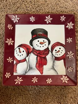 St Nicholas Square Snowman Plate / Snowman Platter / Christmas Plate / Christmas Platter