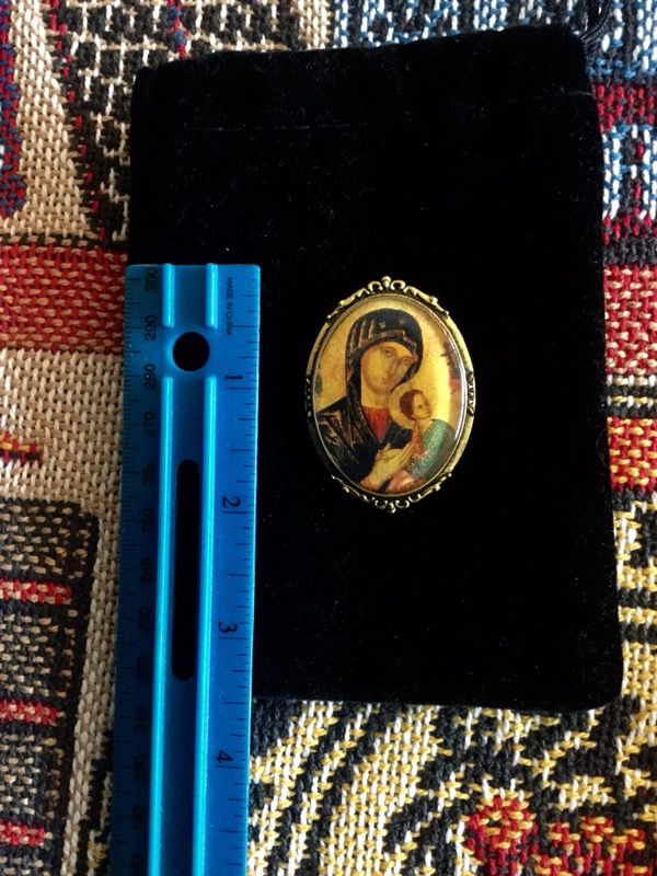 Classic brooch - pin for scarf or coat / Religious Icon brooch Mary with baby Jesus