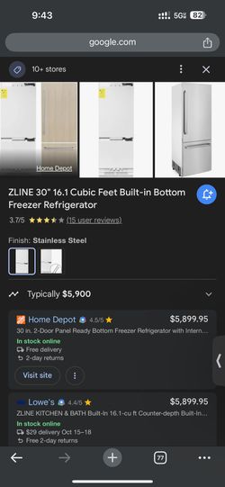 ZLINE 30" 16.1 Cubic Feet Built-in Bottom Freezer Refrigerator