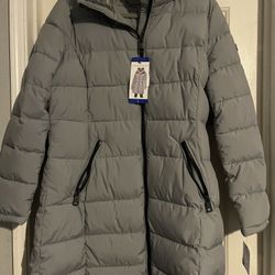 NWT Andrew Marc Hooded Grey Long Stretch Parka