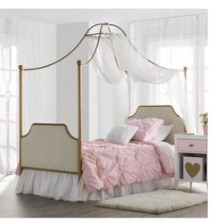 Twin Size Gold Metal Canopy Bed Frame + Mattress