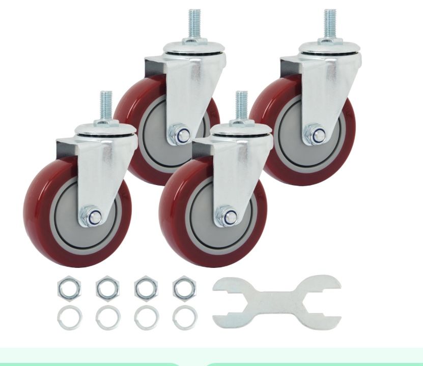 Finnhomy Swivel Caster Wheels 4 Inch Threaded Stem Casters Set Of 4 Heavy Duty 1/2"-13 X 1 Anti-Wear Polyurethane Industrial Castor Wheels For Cart/Fu