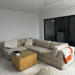  Beige Linen Sofa With Chaise 