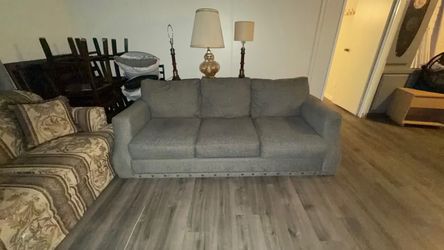 Gray Fabric 3 and 2-Seat Sofa with Nailhead Trim