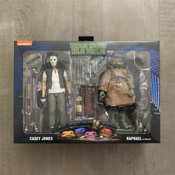 In Hand, Brand New, Never Opened NECA TMNT Teenage Mutant Ninja Turtles Movie - Casey Jones & Raphael In Disguise - 7” Action Figures