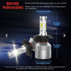 NEW IN BOX Crownova 9003/HB2/H4 Led Headlight Bulb Hi/Lo Beam, S2 Series Flip COB Chips, 3600lm 6500k Cool Daylight