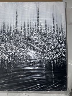 NEW 24x60" Hand-Painted Abstract Black & Gray Textured Oil Painting – Modern Wall Art