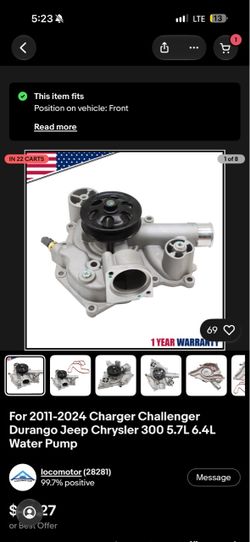 For 2011-2024 Charger Challenger Durango Jeep Chrysler 300 5.7L 6.4L Water Pump