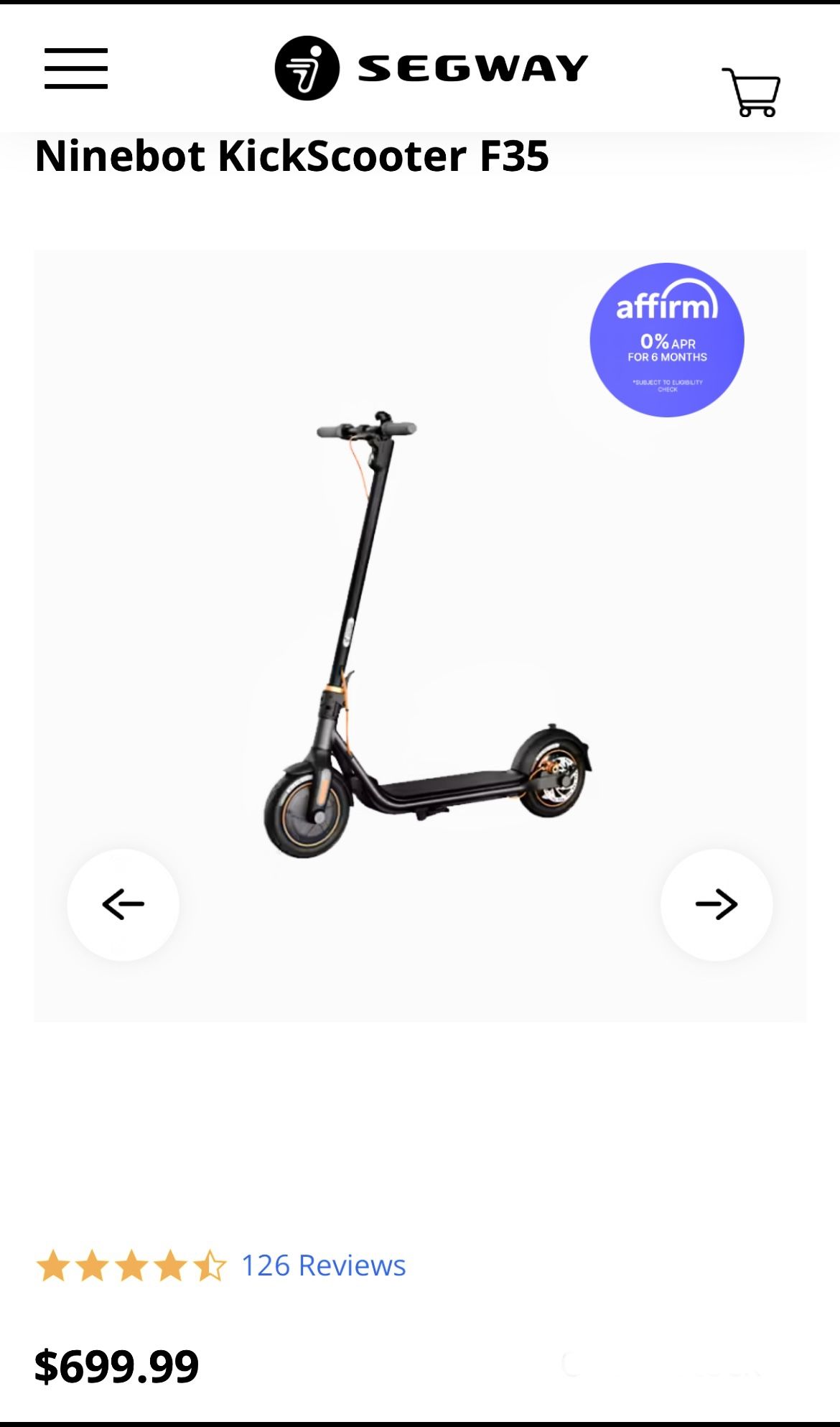 Segway Ninebot KickScooter F35 Electric Scooter – Open Box Unused – 30% Off – Limited Stock!