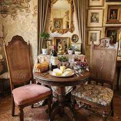 Two Vintage Antique French Provincial Woven Back Wood Chairs Mismatched Country Cottage Maximalist


A Tale of Two Chairs:
