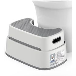 MR.SIGA Toilet Stool Squat Adult, Bathroom Stool Heavy Duty, Anti Slip Toilet Step for Bathroom, Toddler Step Stool for Kids, Off-White & Dark Gray