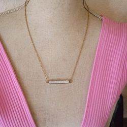 Gold Bar With Cubic Zirconia 18 Kt Gold Plated Necklace 20"
