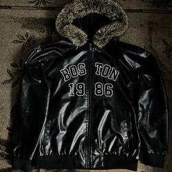 Black Fur Hoodie Leather Jacket