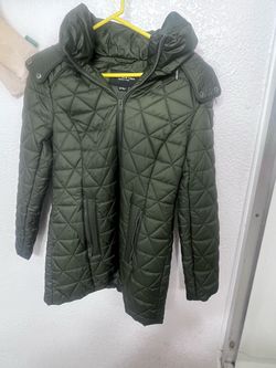 Olive Green Quilted Puffer Jacket with Hood