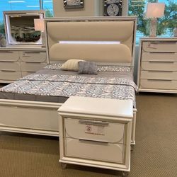 New White LED Bedroom Set- Mattress Not Included 