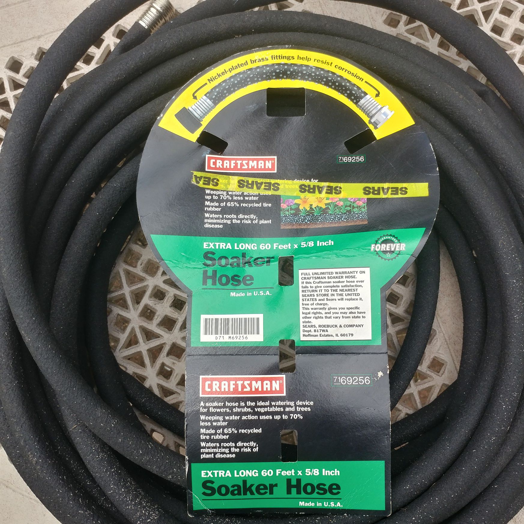 Garden water soaker hose 5/8" x 60 feet, by Craftsman. Ideal sprinkler tool watering hose for lawn irrigation