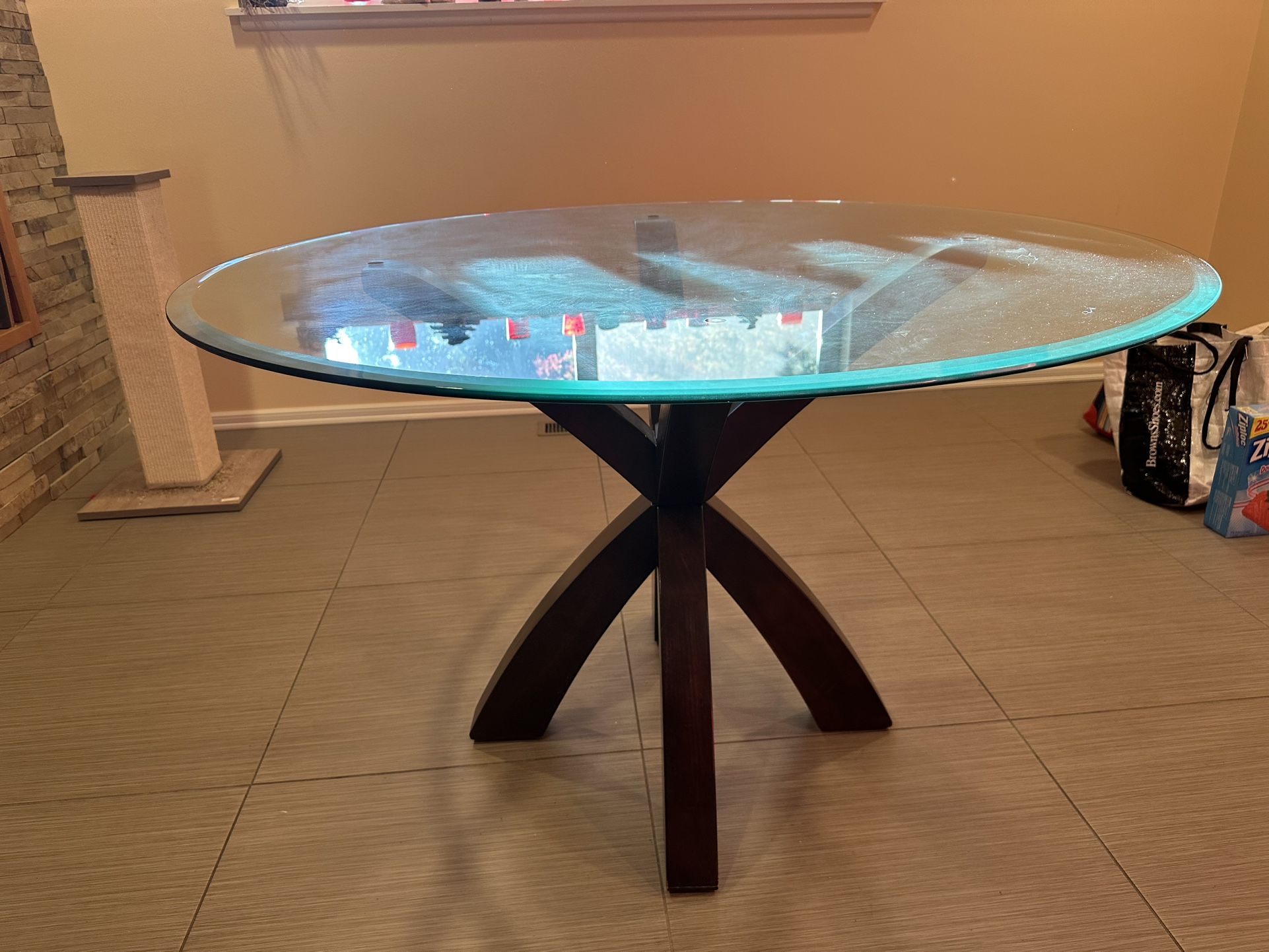 Glass Dining Table With Wood Base