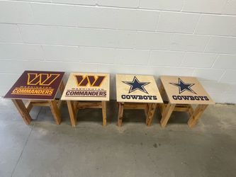 RUSTIC WOOD SPORTS TEAM THEMED END TABLES ( 1 FOR $125 OR 2 FOR $225 )