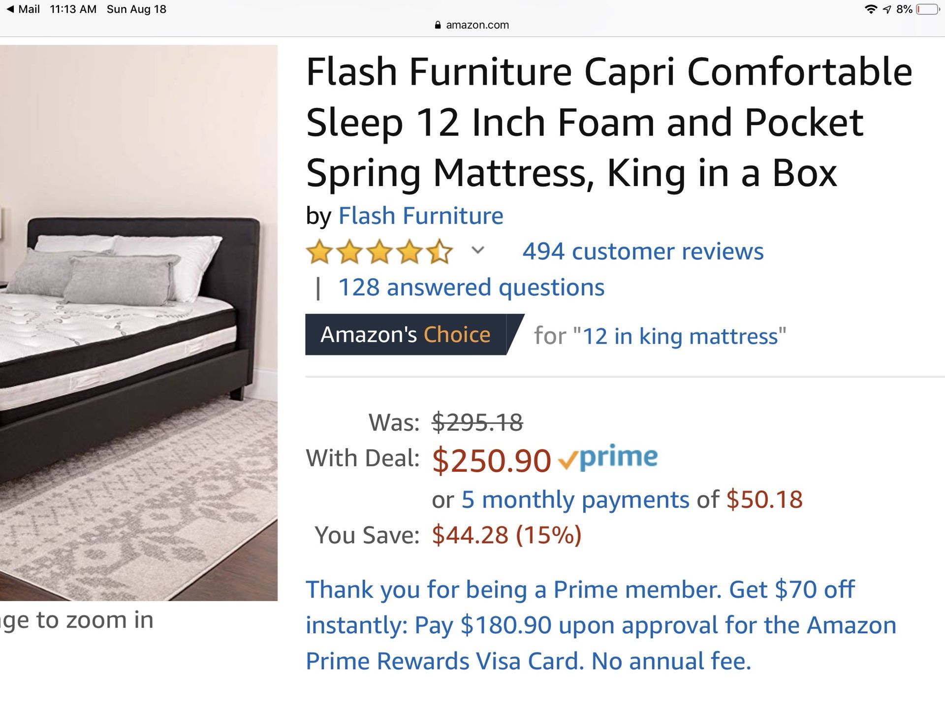 12” foam and pocket spring mattress, king size