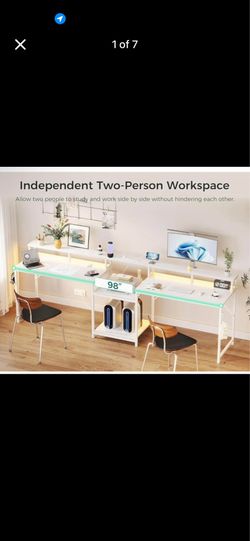 98 Inch 2 Person Gaming Desk with Storage Shelves, Long Double Home Office Computer Writing Desks