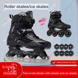 Two-in-one shoes: with wheels and ice skates