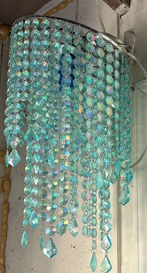 20” Vintage Blue Crystal Hanging Chandelier Lamp