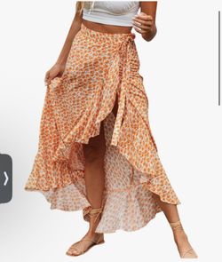 BerryGo Women's Boho Floral Wrap Maxi Skirt High Waisted Long Skirt with Slit size 4-6