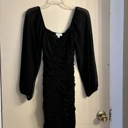 Emory Park Long Sheer Puff Sleeve Black Dress Size Medium 