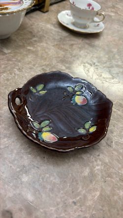 Vintage Majolica Leaf-Shaped Ceramic Dish