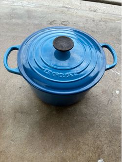 Vintage Le Creuset Blue E #24 Cast Iron Dutch Oven 4.5 Qt w/Lid Made France