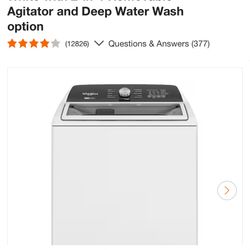 Whirlpool 4.7 - 4.8 cu. ft. Top Load Washer in White with 2-in-1 Removable Agitator and Deep Water Wash option