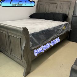 Beautiful Grey Bed Frame With Mattress 