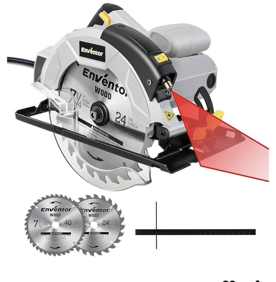 Enventor 7-1/4-Inch Circular Saw, 10A Pure Copper Motor Electric Circular Saws with Laser Guide, 2 Blade Saws (40T/24T), Max Cutting Depth 2-7/16"(90°