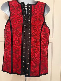 XL-Red Brocade Lace-Up Corset Vest