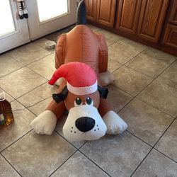 3.5 foot playful puppy Santa inflatable blowup outside Christmas decoration