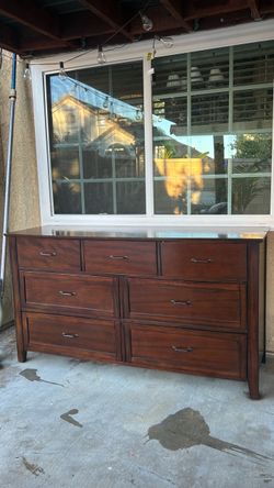 7-Drawer Wooden Dresser – Dark Brown