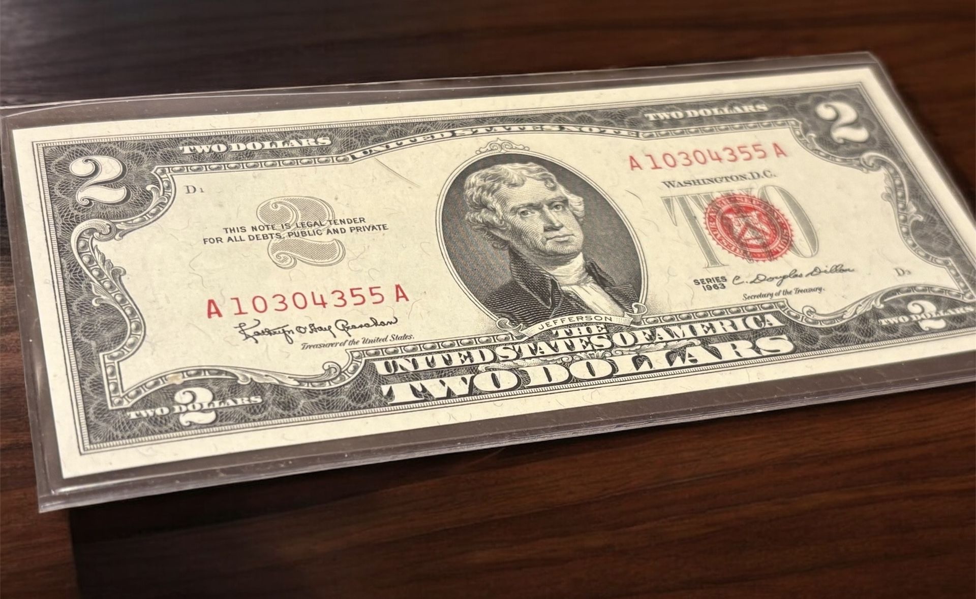 $2 1963 Banknote USA. UNC condition