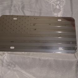 US Flag License Plate Black