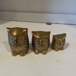 Three Brass Owl Paperweights 